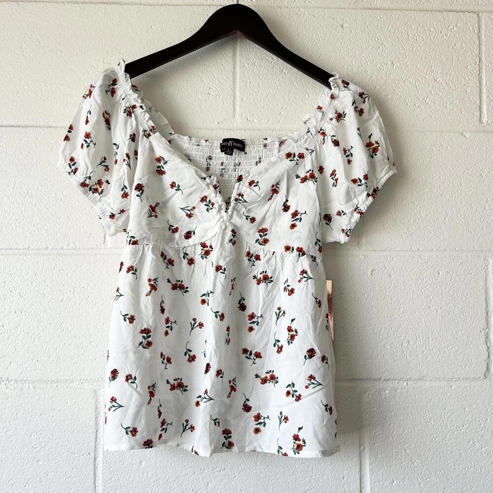 Almost Famous Floral V-Neck Metal Off The Shoulder Blouse Women’s Large